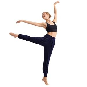 Capezio Studio Joggers Womens Small Navy Blue Pleated Dance Harem Pants
